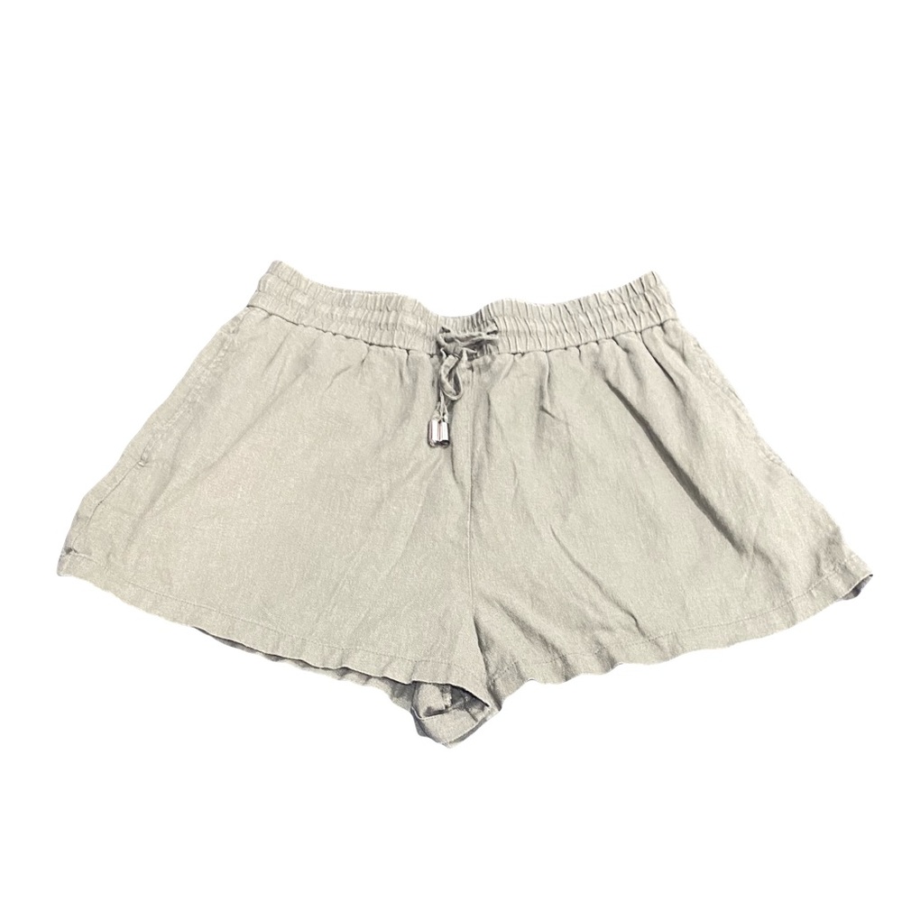 Zara High Waist Olive Linen Blend Drawstring Shorts Medium